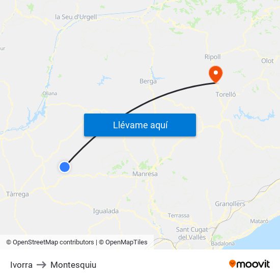Ivorra to Montesquiu map