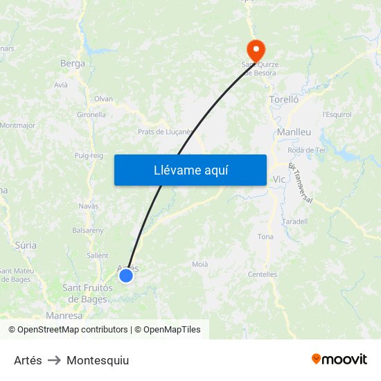 Artés to Montesquiu map
