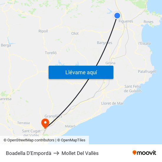 Boadella D'Empordà to Mollet Del Vallès map