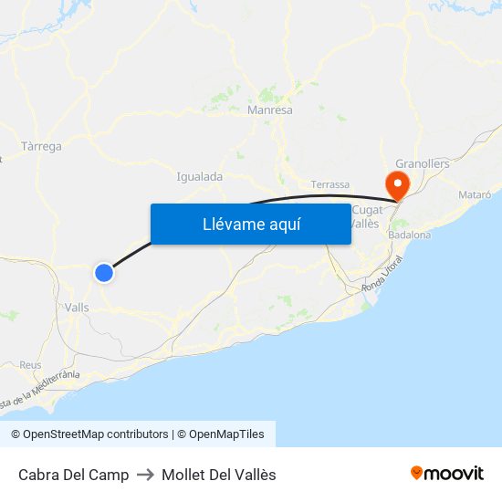 Cabra Del Camp to Mollet Del Vallès map