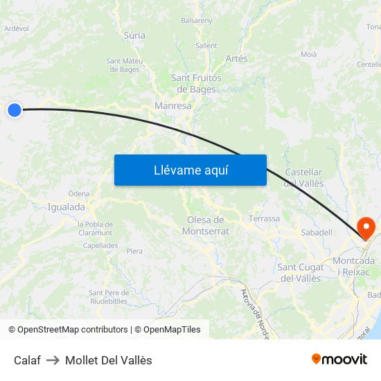 Calaf to Mollet Del Vallès map