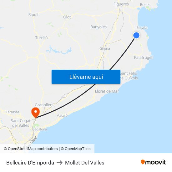 Bellcaire D'Empordà to Mollet Del Vallès map