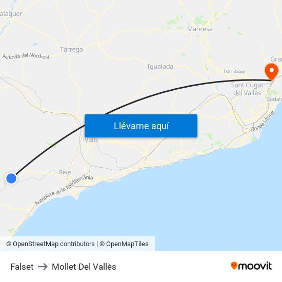 Falset to Mollet Del Vallès map