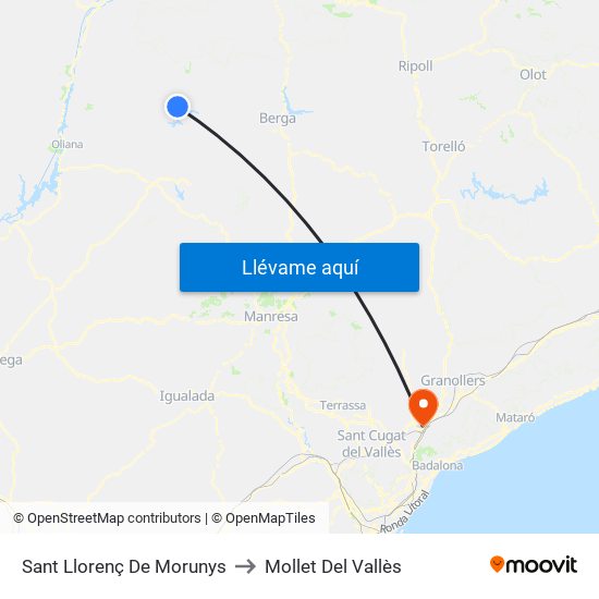 Sant Llorenç De Morunys to Mollet Del Vallès map