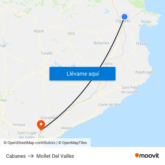 Cabanes to Mollet Del Vallès map