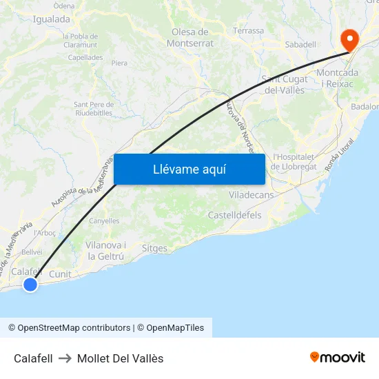 Calafell to Mollet Del Vallès map
