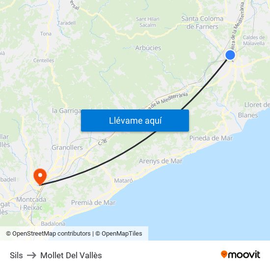 Sils to Mollet Del Vallès map