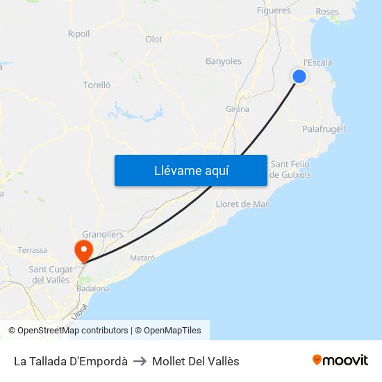 La Tallada D'Empordà to Mollet Del Vallès map