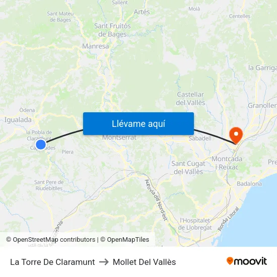 La Torre De Claramunt to Mollet Del Vallès map