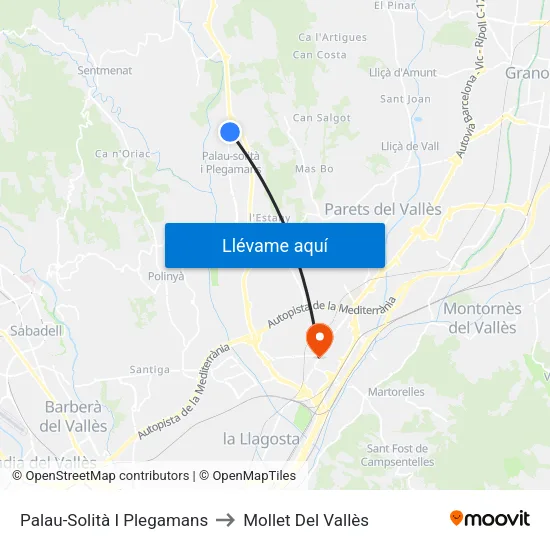 Palau-Solità I Plegamans to Mollet Del Vallès map