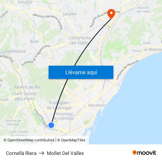 Cornellà Riera to Mollet Del Vallès map