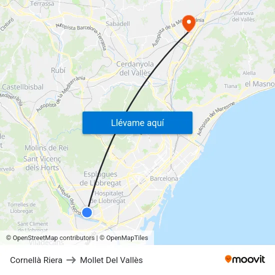 Cornellà Riera to Mollet Del Vallès map