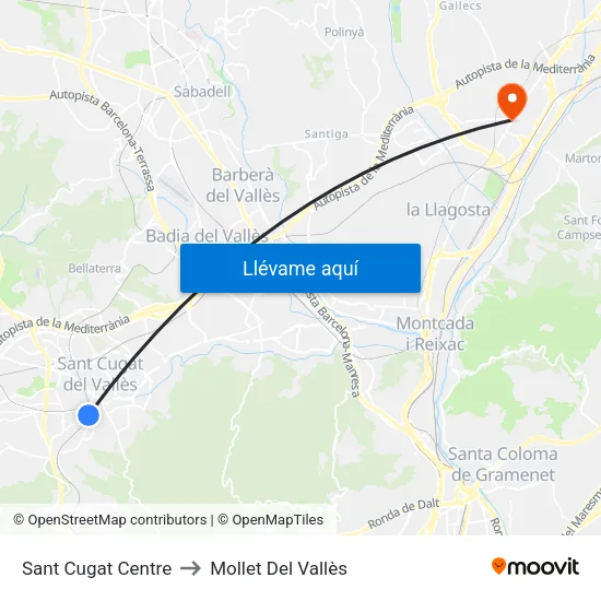 Sant Cugat Centre to Mollet Del Vallès map