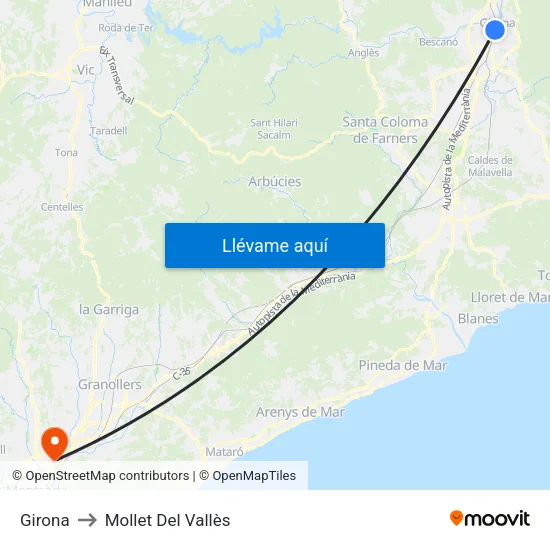 Girona to Mollet Del Vallès map
