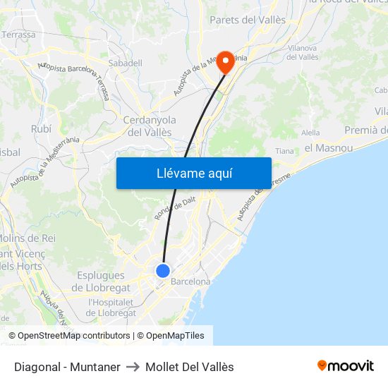 Diagonal - Muntaner to Mollet Del Vallès map