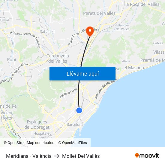 Meridiana - València to Mollet Del Vallès map