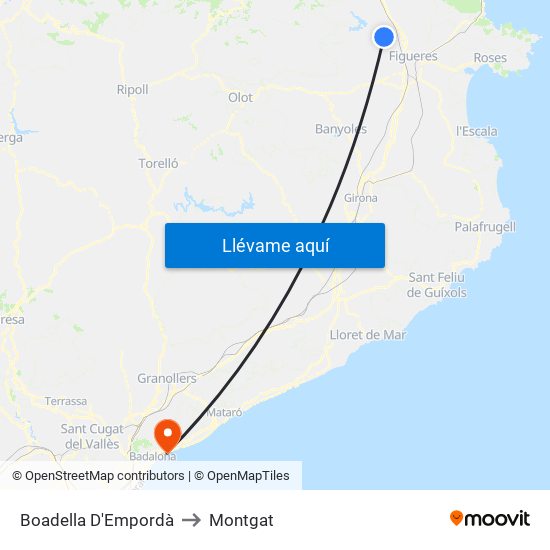 Boadella D'Empordà to Montgat map