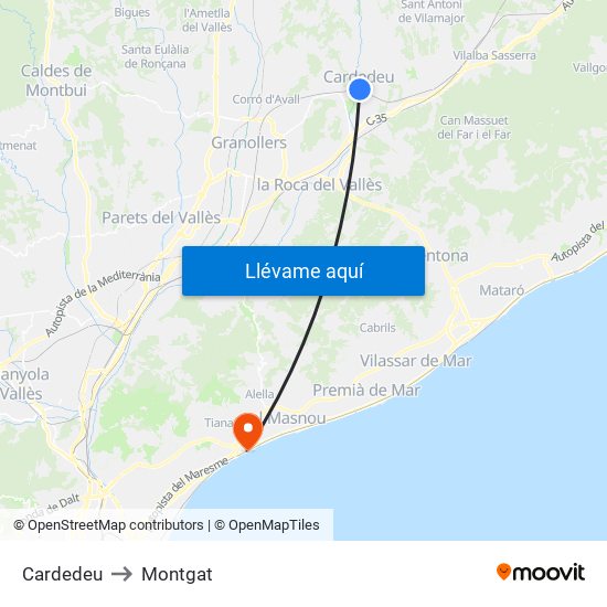 Cardedeu to Montgat map