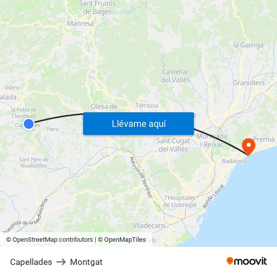 Capellades to Montgat map