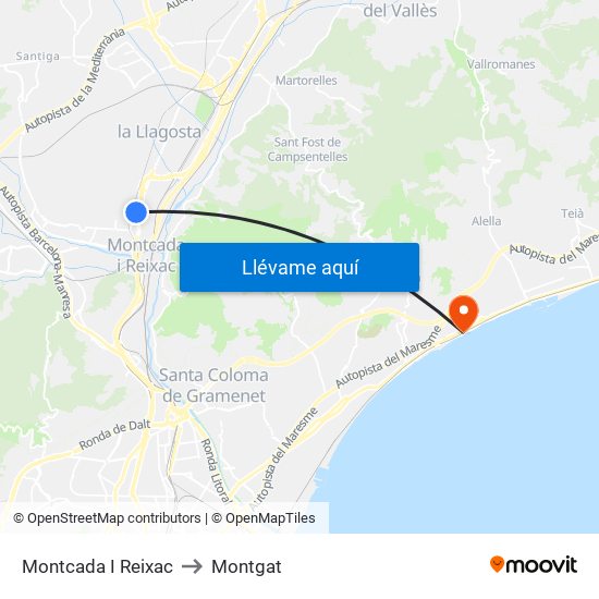 Montcada I Reixac to Montgat map