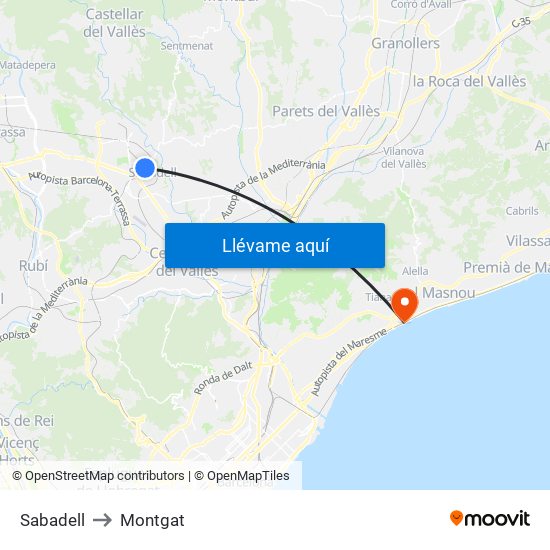 Sabadell to Montgat map