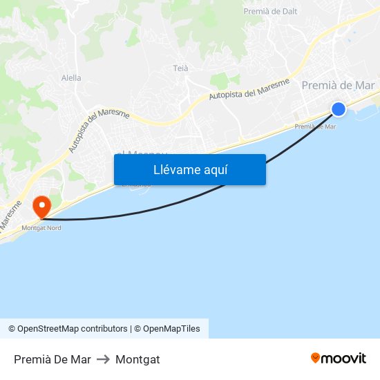 Premià De Mar to Montgat map