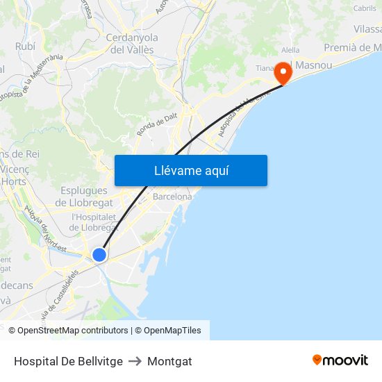 Hospital De Bellvitge to Montgat map