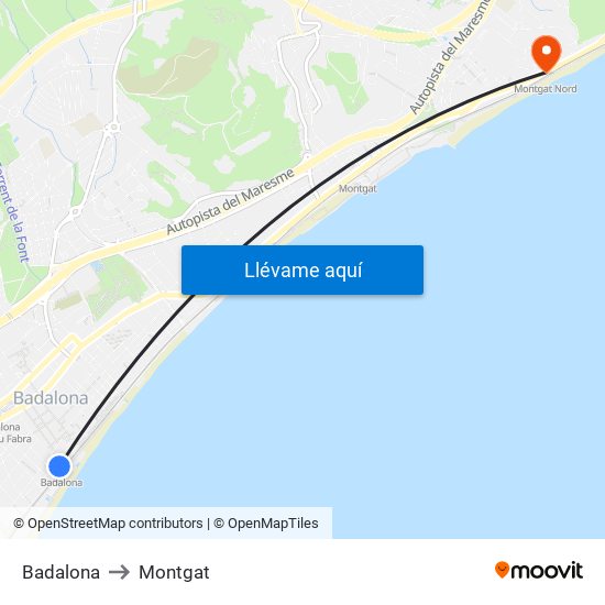 Badalona to Montgat map