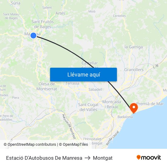 Estació D'Autobusos De Manresa to Montgat map