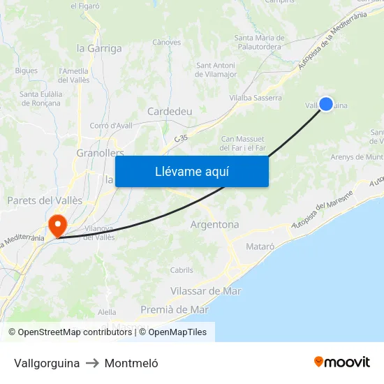 Vallgorguina to Montmeló map