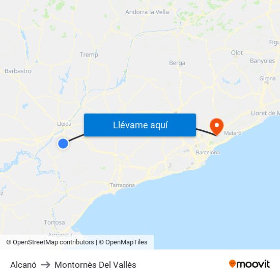 Alcanó to Montornès Del Vallès map
