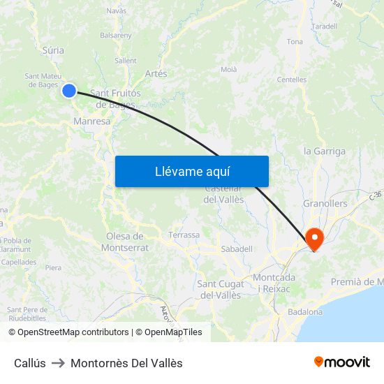 Callús to Montornès Del Vallès map