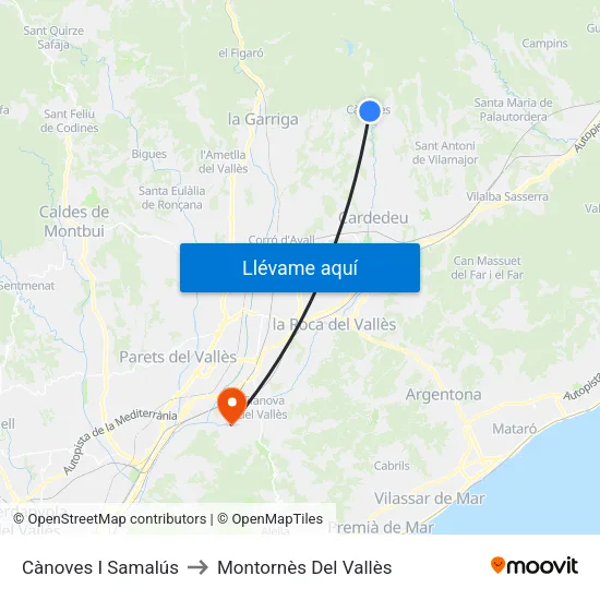 Cànoves I Samalús to Montornès Del Vallès map