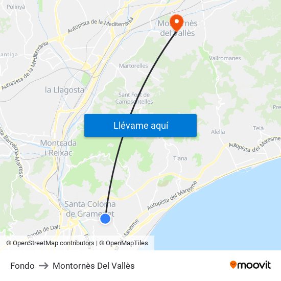 Fondo to Montornès Del Vallès map