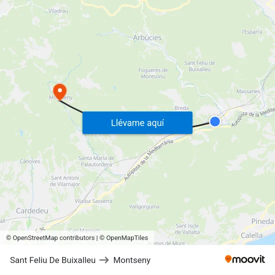 Sant Feliu De Buixalleu to Montseny map