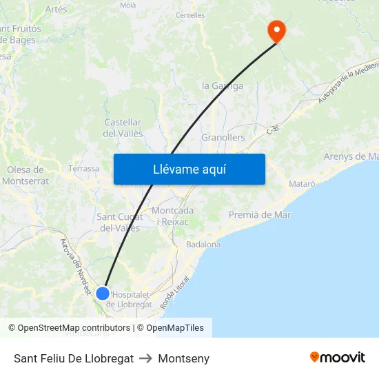 Sant Feliu De Llobregat to Montseny map