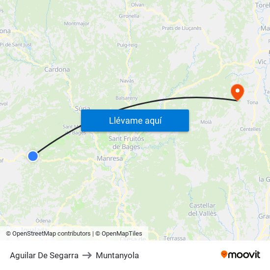 Aguilar De Segarra to Muntanyola map