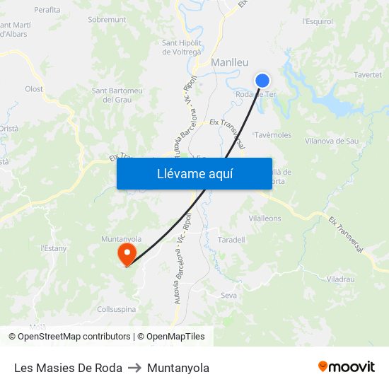 Les Masies De Roda to Muntanyola map