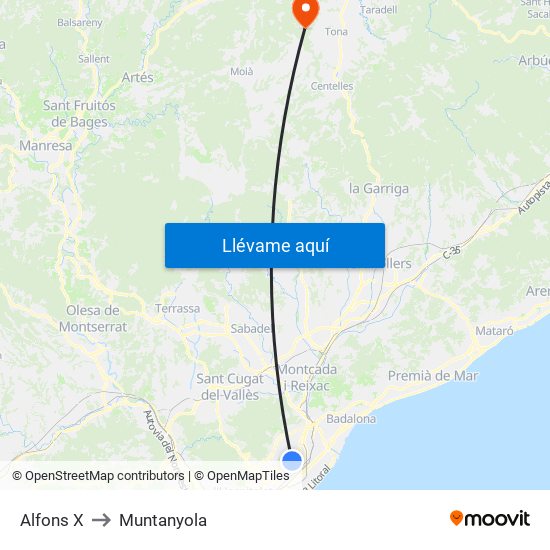 Alfons X to Muntanyola map