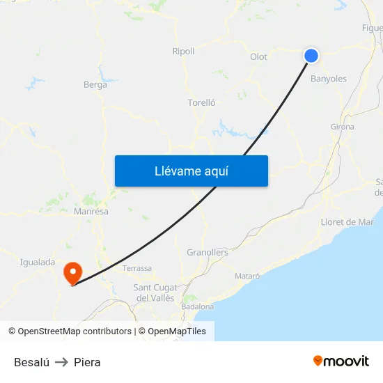 Besalú to Piera map