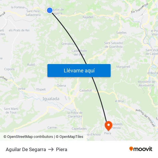 Aguilar De Segarra to Piera map