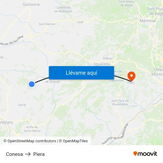 Conesa to Piera map