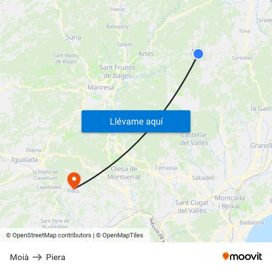 Moià to Piera map