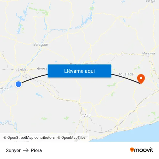 Sunyer to Piera map