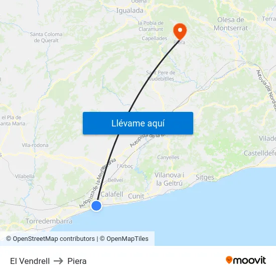El Vendrell to Piera map