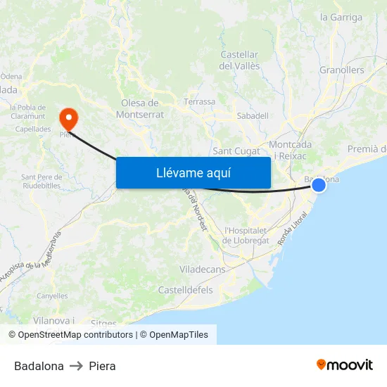 Badalona to Piera map