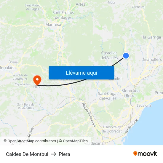 Caldes De Montbui to Piera map