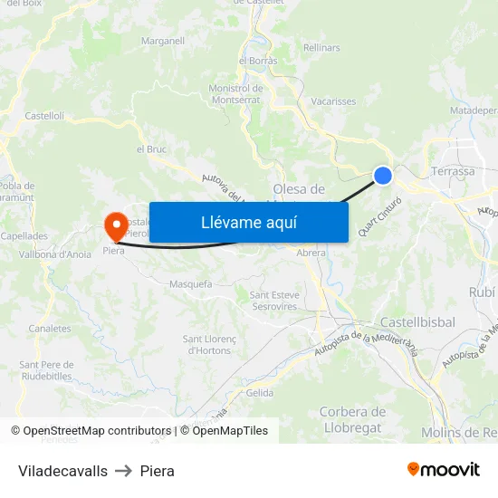 Viladecavalls to Piera map