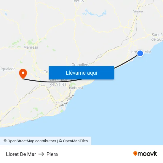Lloret De Mar to Piera map