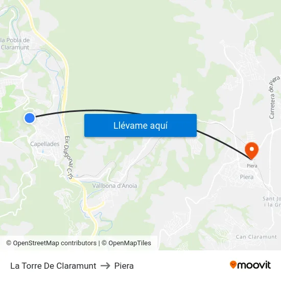 La Torre De Claramunt to Piera map